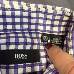 Boss Men's Purple and White Checkered Shirt